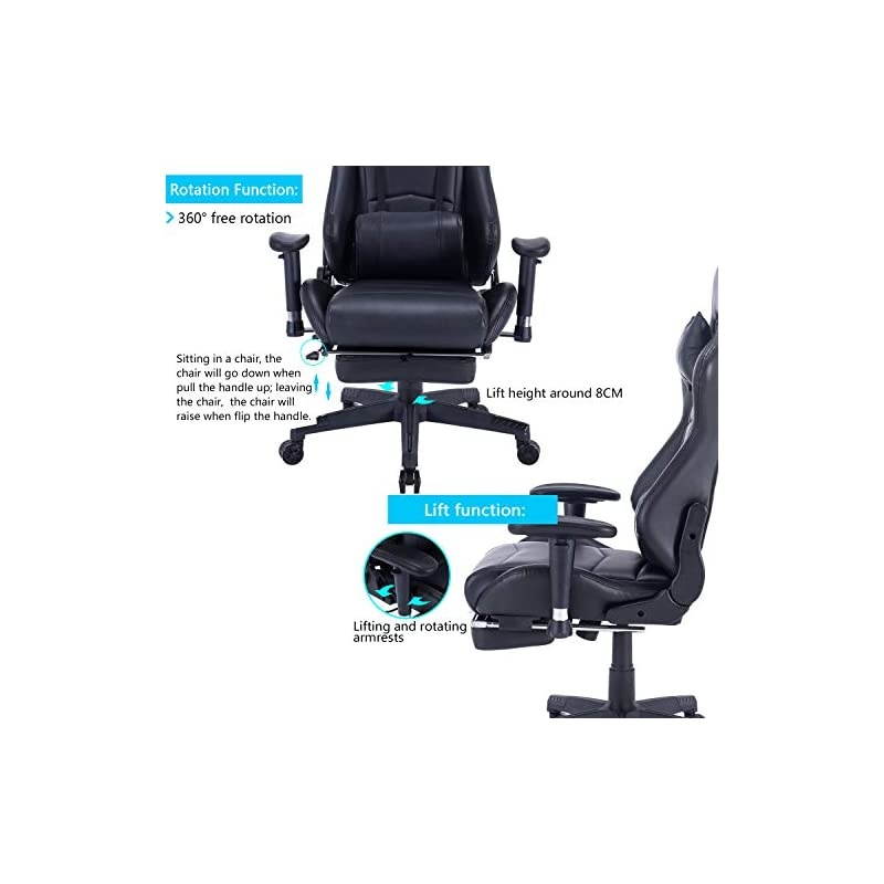 Gaming Chair Racing Style Gamer Chair Ergonomic Leather Video Game Chair High Back and Seat Height Adjustable Swivel Computer Gaming Chair with Footrest Lumbar Pillow and Headrest