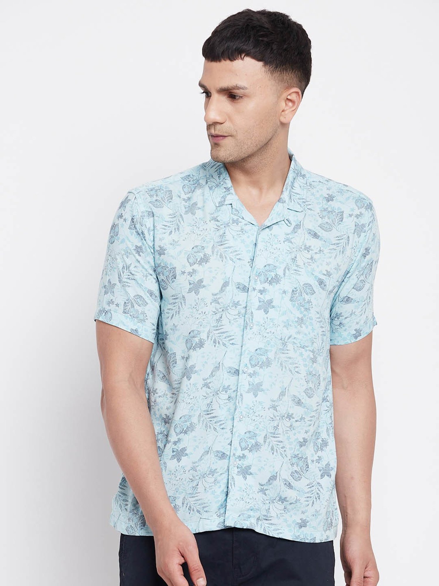 Even Light Blue Regular Fit Printed Shirt
