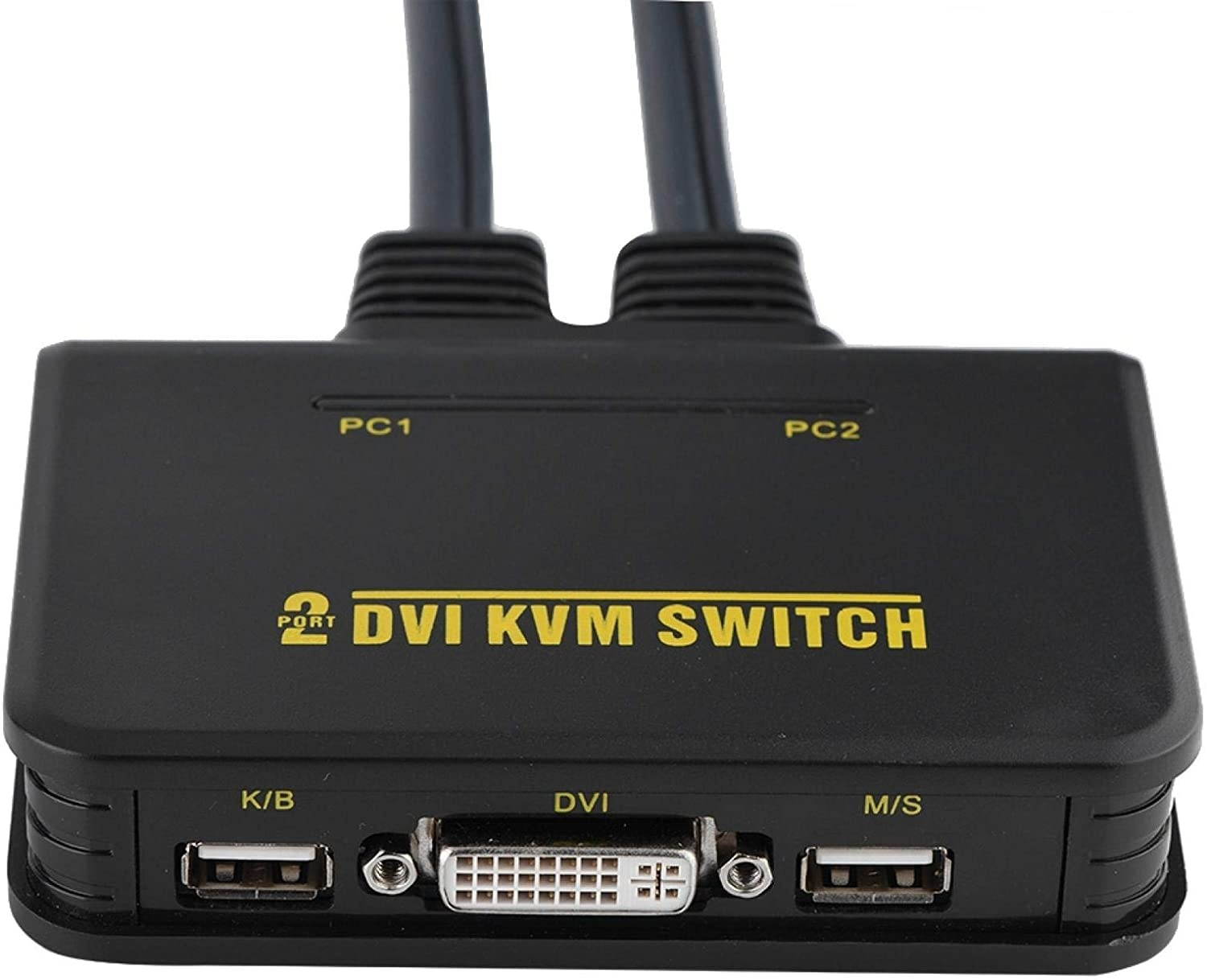 Mothinessto DVI KVM Switch 2 Port DVI Switch USB DVI Switch DVI Switcher Plug and Play for Schools for Offices
