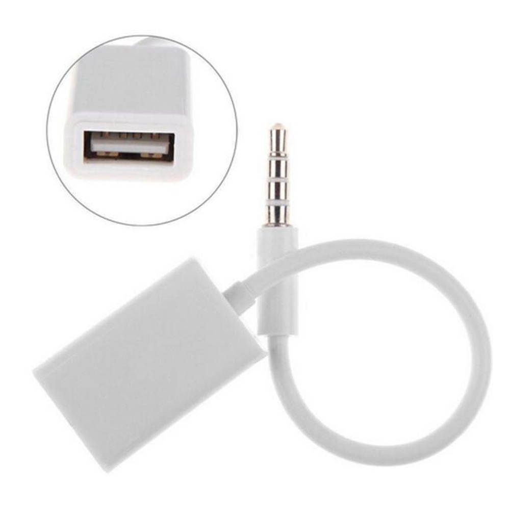 3.5mm Male AUX Audio Plug Jack To USB 2.0 Female Converter Cable Cord for Car Mp3 (White)
