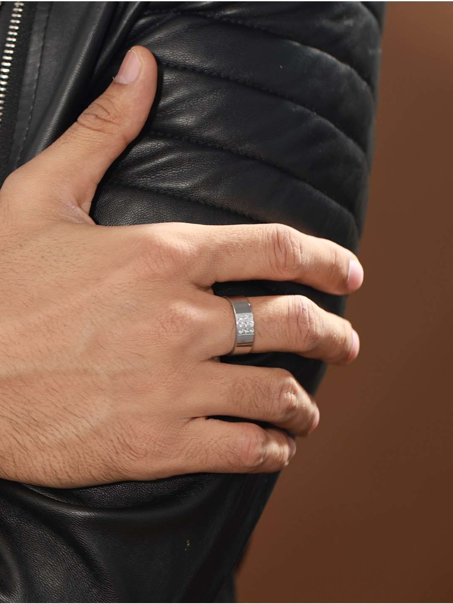 Bold by Priyaasi Trendy AD Silver-Plated Band Style Ring for Men