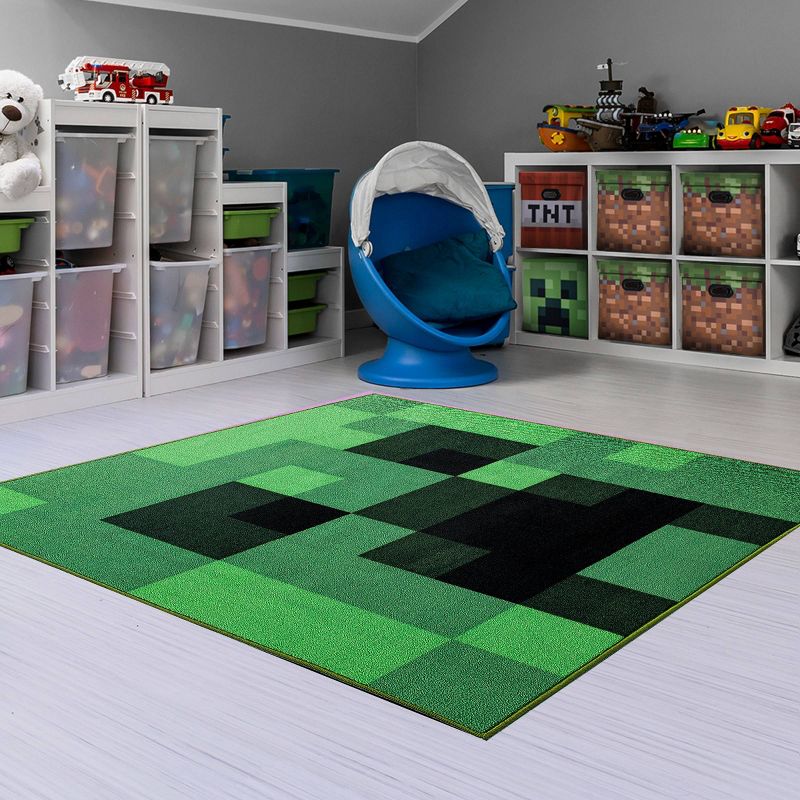 52"x52" Minecraft Creeper Area Rug Green