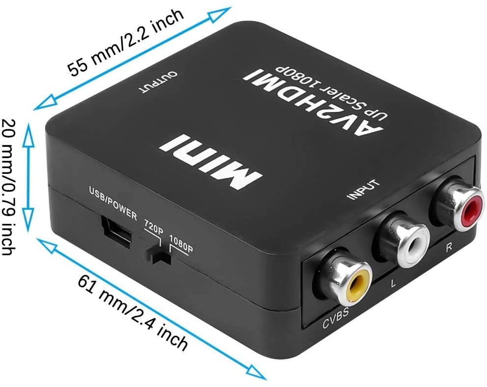 LPWCAWL AV to HDMI Converter, 1080P 3RCA to HDMI Composite CVBS Adapter, Video Audio Mini Conversion Device with USB Charge Cable, Suitable for VCR/DVD Player/Projector