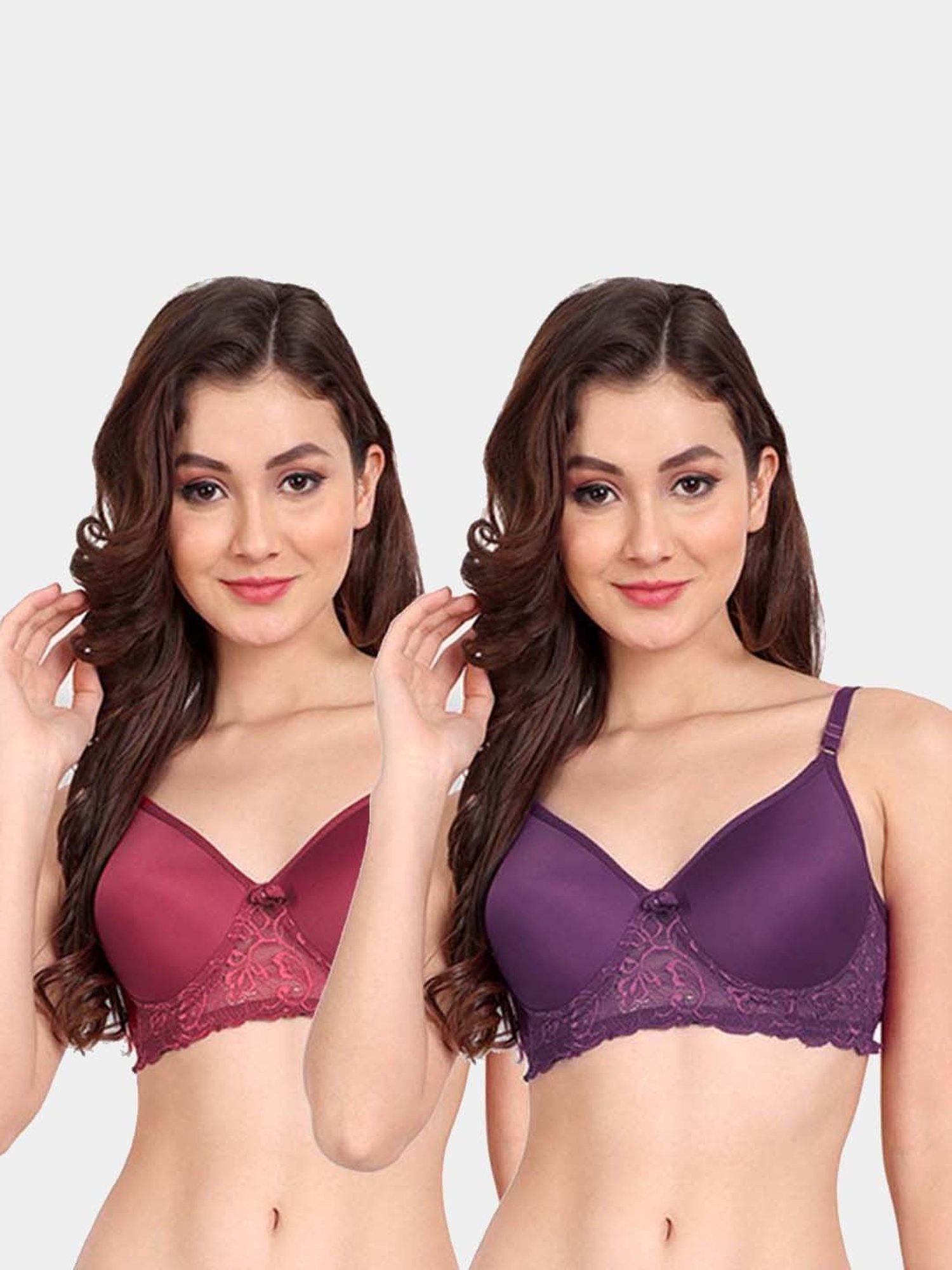 FIMS: Fashion is my Style Purple & Maroon Lace Work Everyday Bras - Pack Of 2