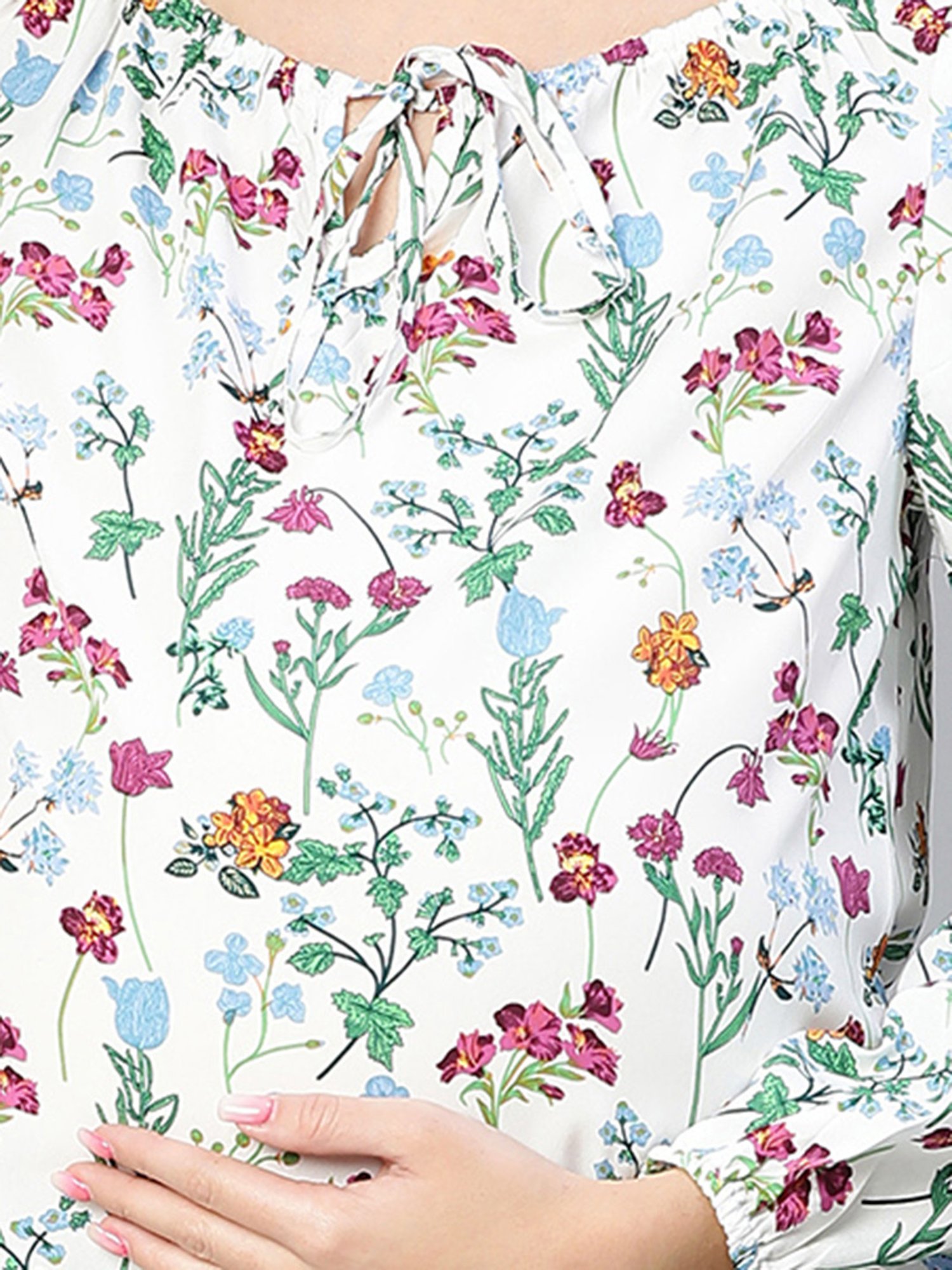 Oxolloxo White Floral Print Maternity Top