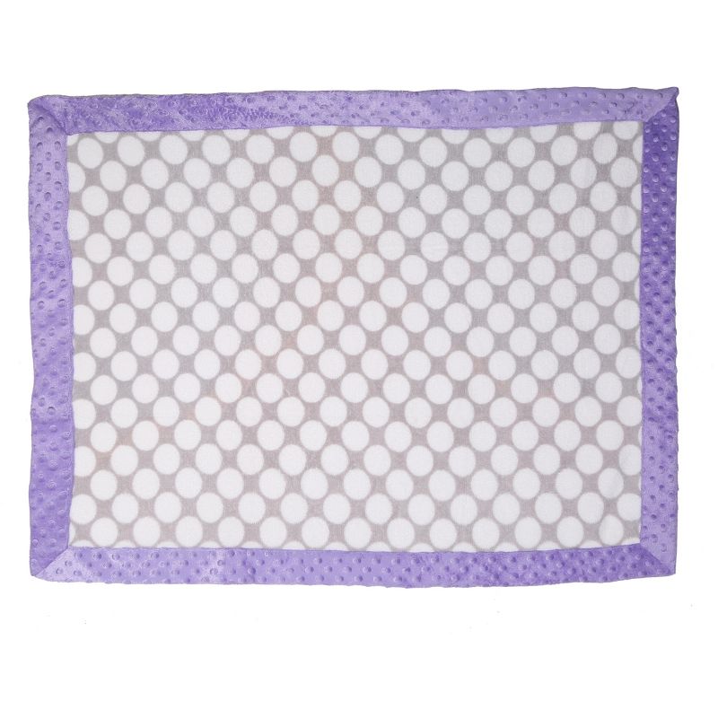 Bacati - Grey Dots with Solid Border Blanket (Grey Dots/Lilac Border)