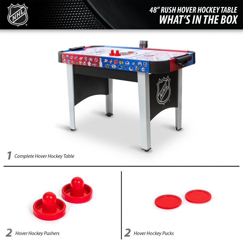 EastPoint Sports 48 Inch Rush NHL Electronic Indoor Hover Hockey Game Table Set with 2 Pucks, 2 Pushers, and LED Scoring for Multiple Player Air Play
