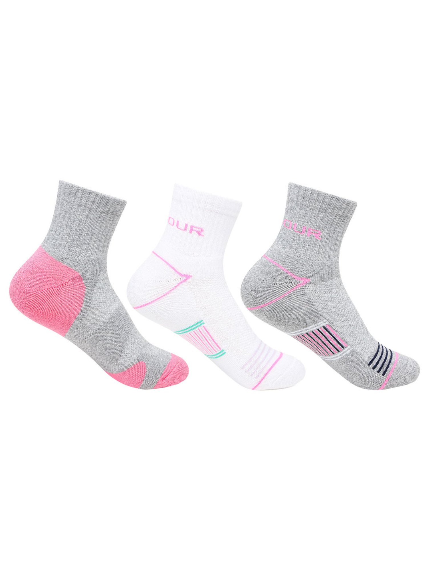 Bonjour Grey & White Cotton Socks - Pack Of 3