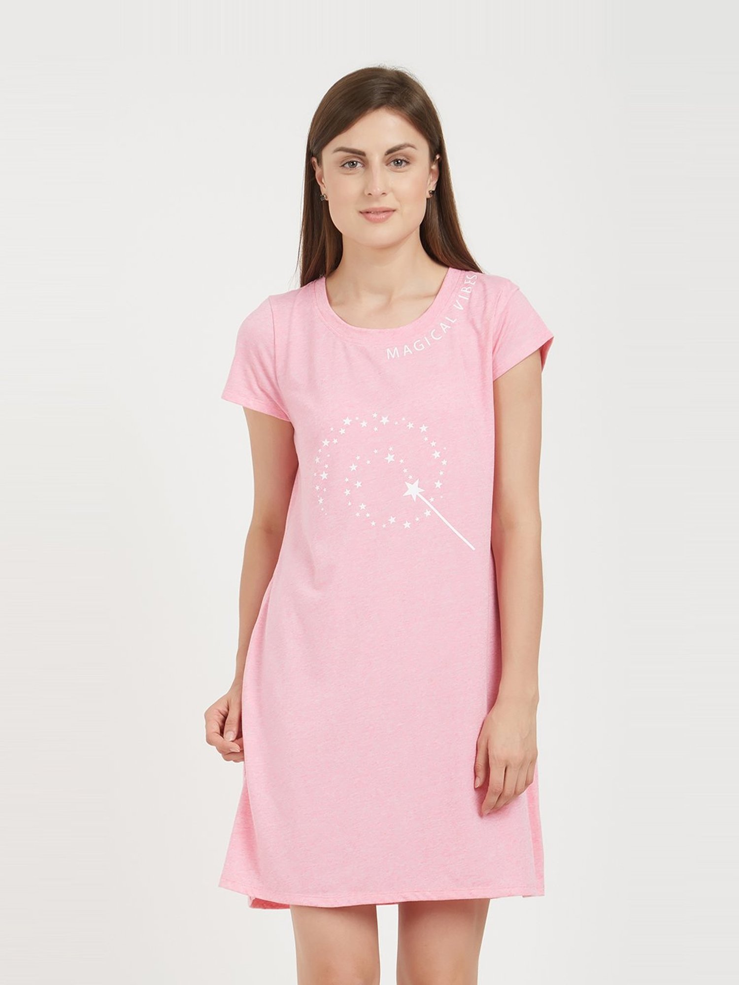 Soie Pink Cotton Printed Sleep T-Shirt
