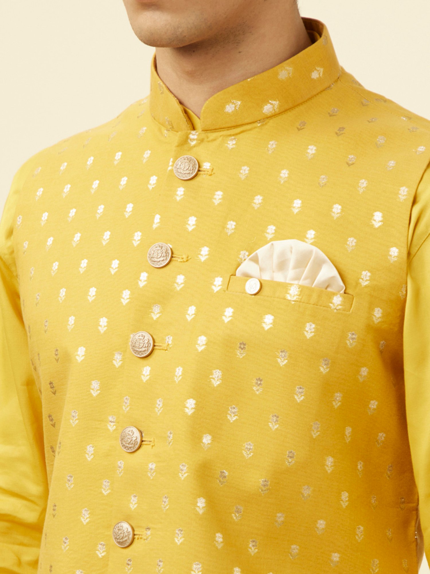 Manyavar Mustard Regular Fit Self Design Nehru Jacket