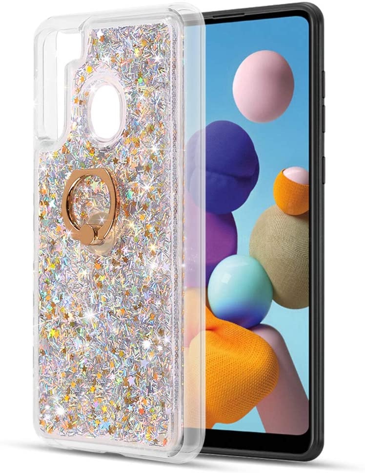 REDShield Waterfall Ring Liquid Sparkling Quicksand TPU CASE for Samsung Galaxy A21 - Silver