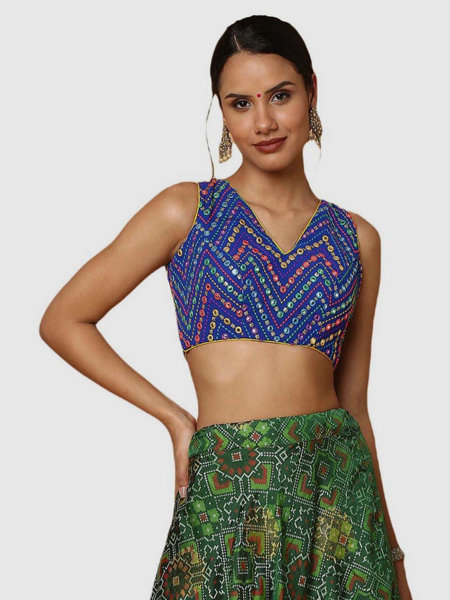 Salwar Studio Royal Blue Embroidered Readymade Blouse