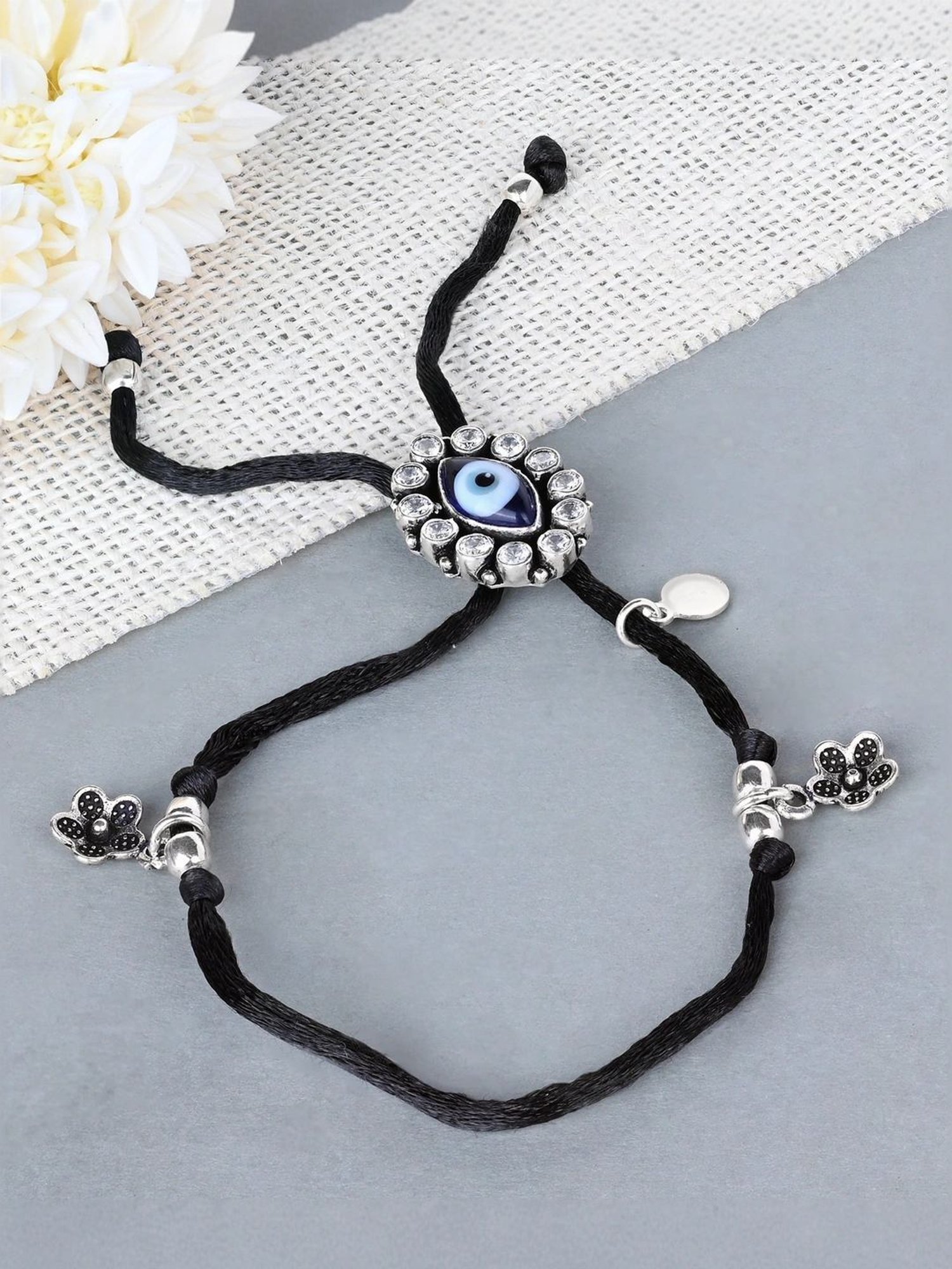 Touch925 Evil Eye Silver Thread Anklet for Women