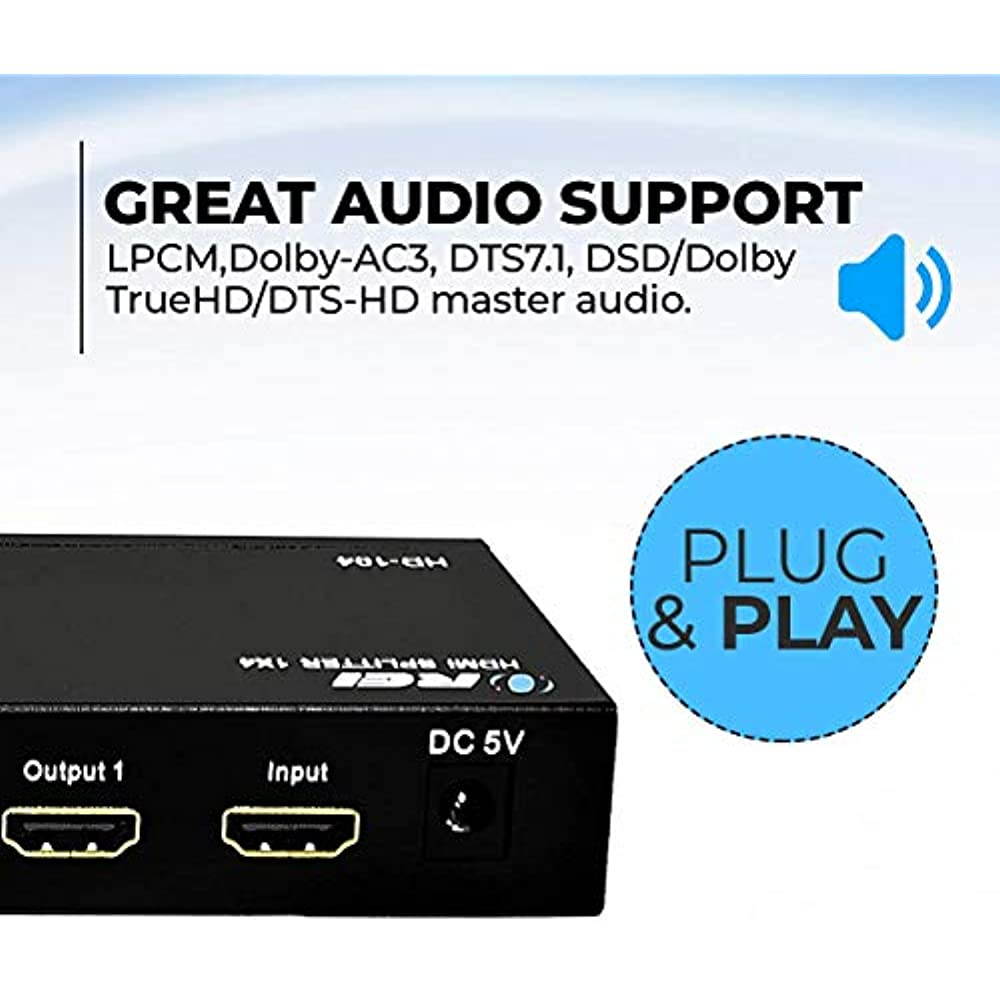 OREI HDS-104 1x4 Powered 1080P V1.4 Certified HDMI Splitter with Full Ultra HD 4K/2K and 3D Resolutions w/ EDID Support