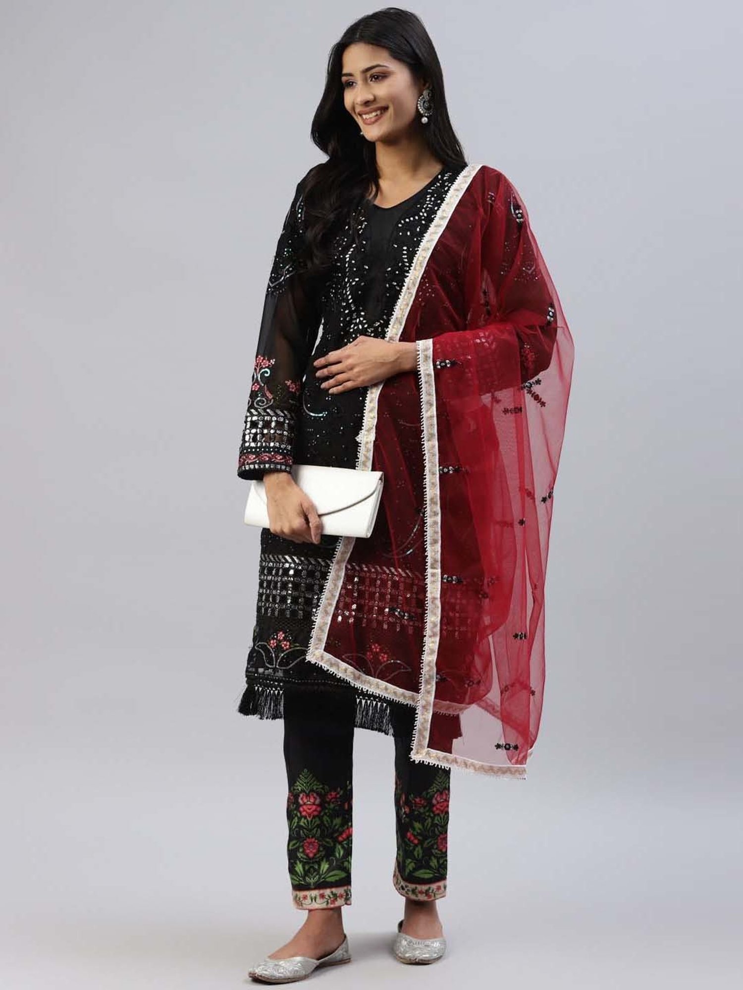 READIPRINT FASHIONS Black Embroidered Unstitched Dress Material