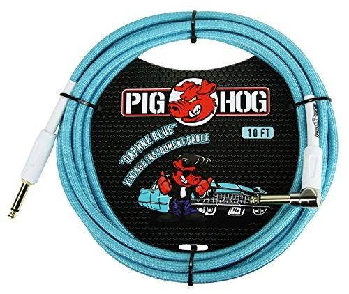 pig hog pch10dbr 1/4" to 1/4" rightangle daphne blue guitar instrument cable, 10 feet