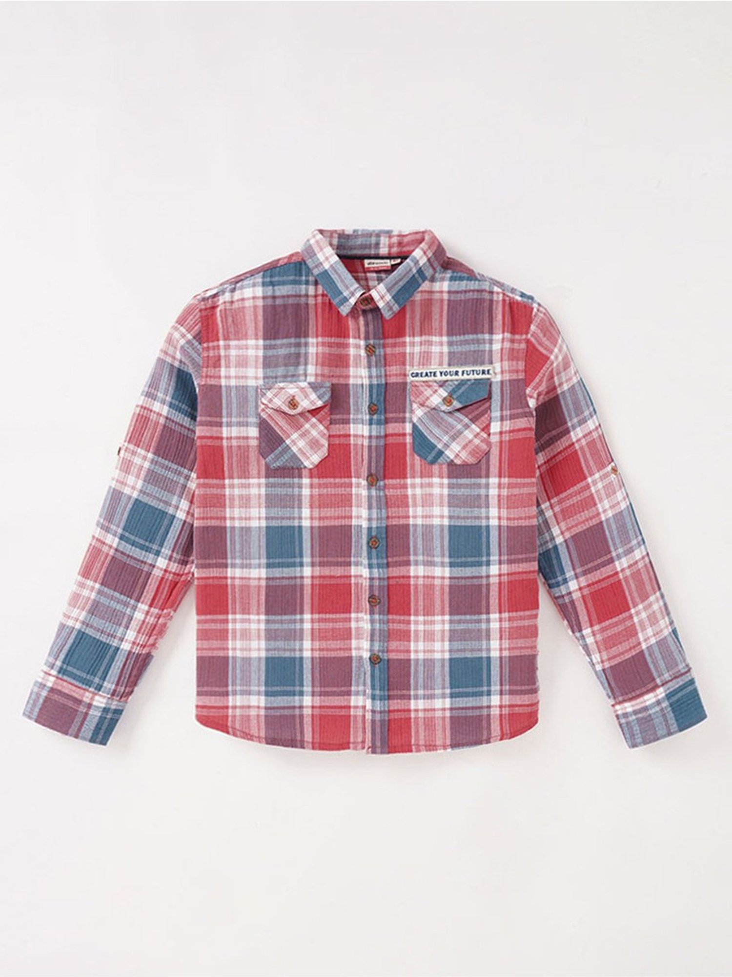Edheads Kids Red & Blue Cotton Chequered Full Sleeves Shirt
