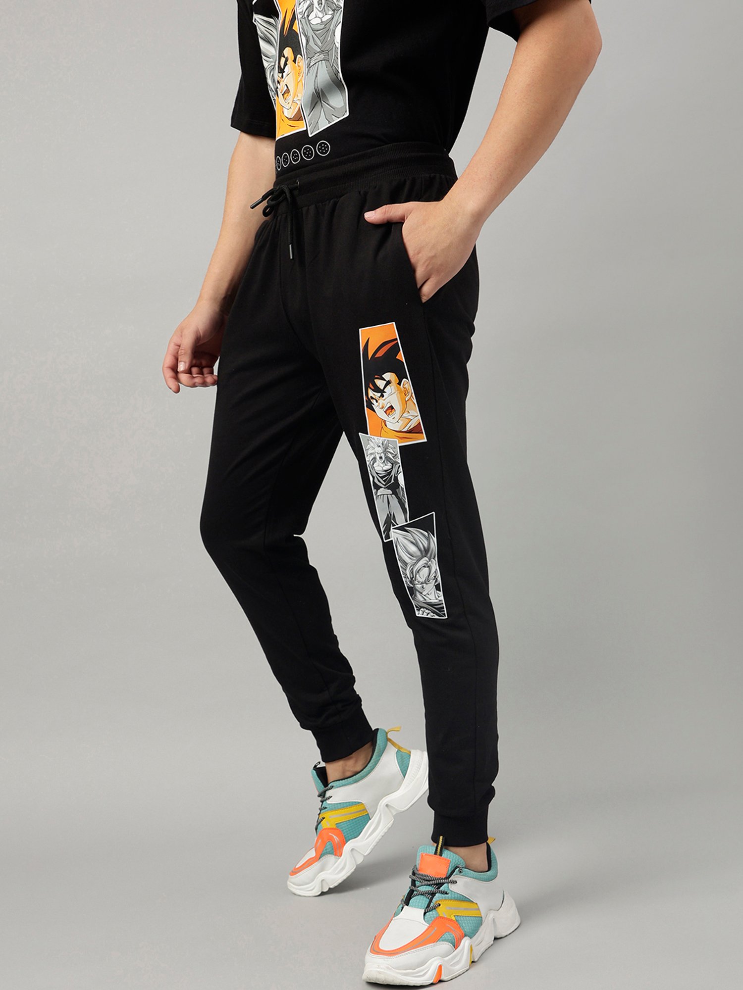 Free Authority Black & White Regular Fit Dragon Ball Z Printed Trackpants & Shorts Set