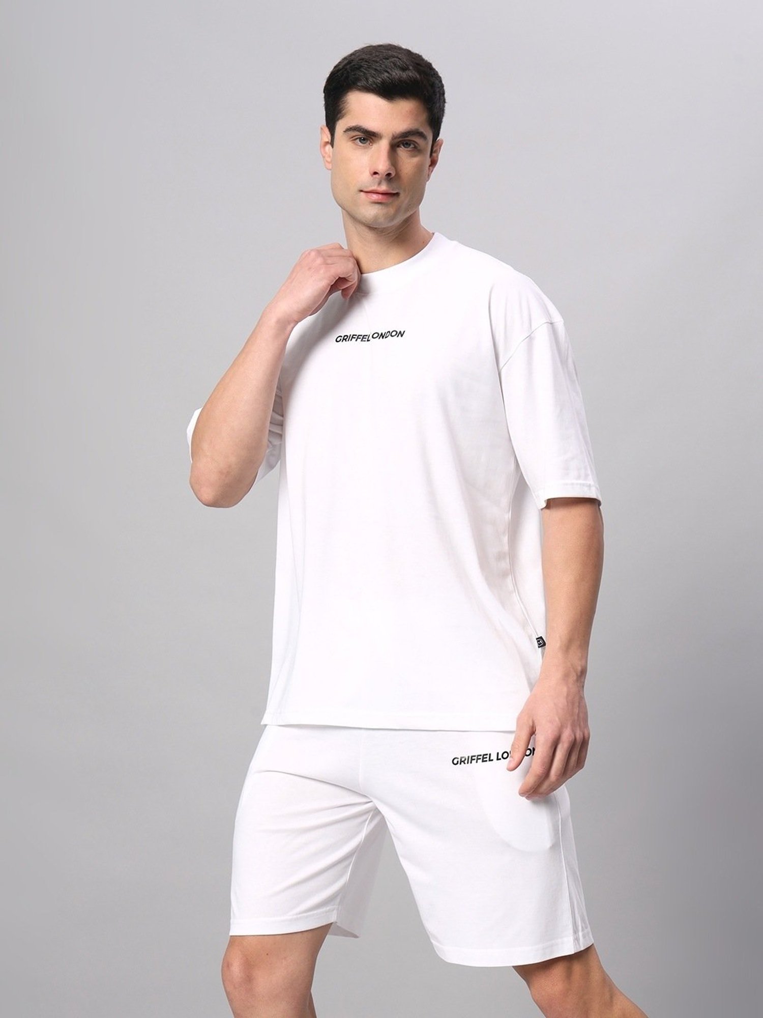 Griffel White Cotton Loose Fit Logo Printed Co-Ord Set
