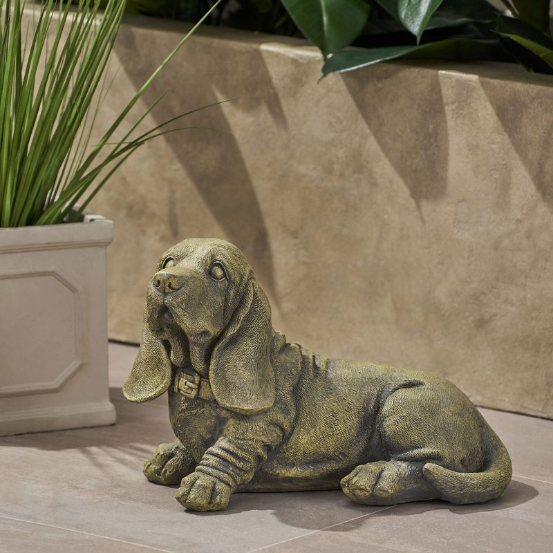 10.5" Cast Stone Abby Basset Hound Dog Garden Ornament Antique Green - Christopher Knight Home