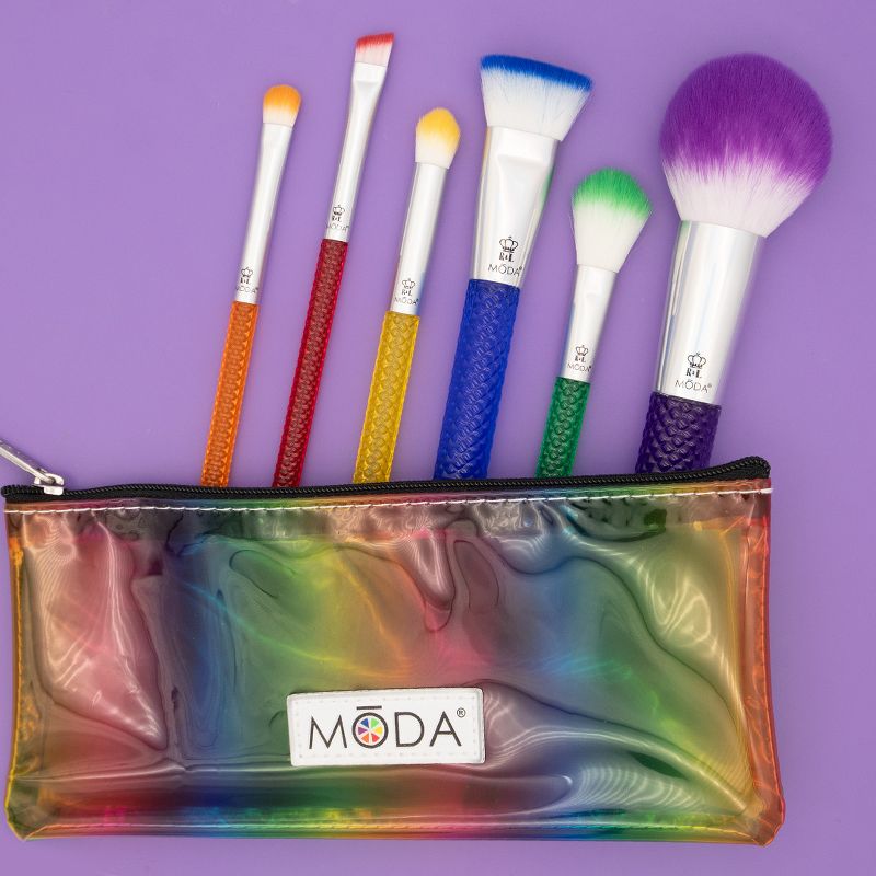 MODA Brush Rainbow 7pc Complete Makeup Brush Set with Rainbow Zip Case