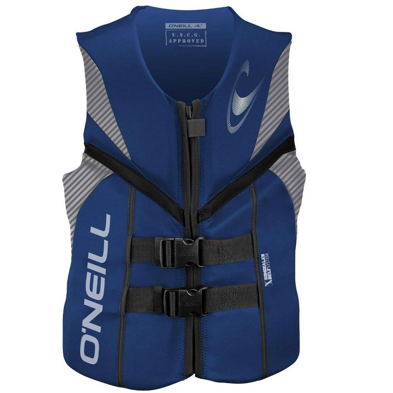 O'Neill Adult Mesh Polyester USCG Reactor Water Sports Life Jacket Vest with Safety Tab Zipper, Medium, Blue/Black