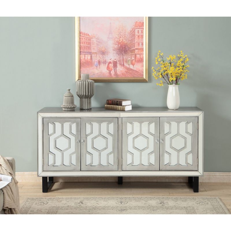 Eloise 4 Door Media Credenza TV Stand for TVs up to 74" Pewter - Treasure Trove Accents