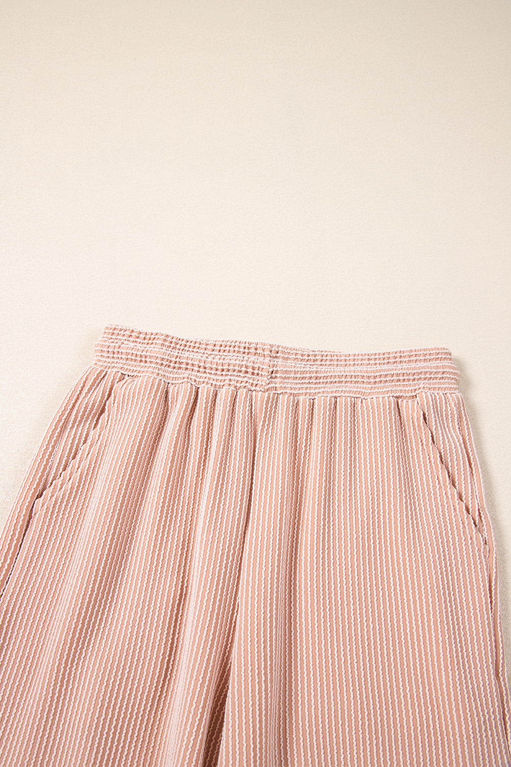 Green Solid Color Quilted Long Sleeve Top and Wide Leg Pants Set