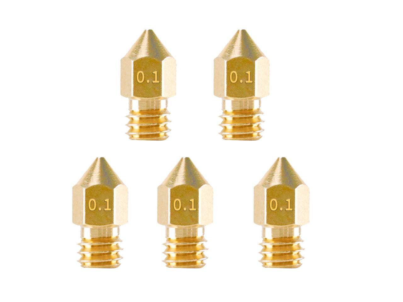 0.1mm Creality 3D Printer Nozzles Head M6 Thread Replacement for MK8 1.75mm Extruder Print, Brass 5pcs