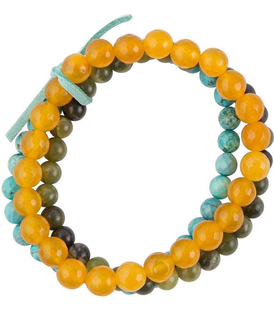 Barse Genuine Stone Three Row Stretch Bracelet