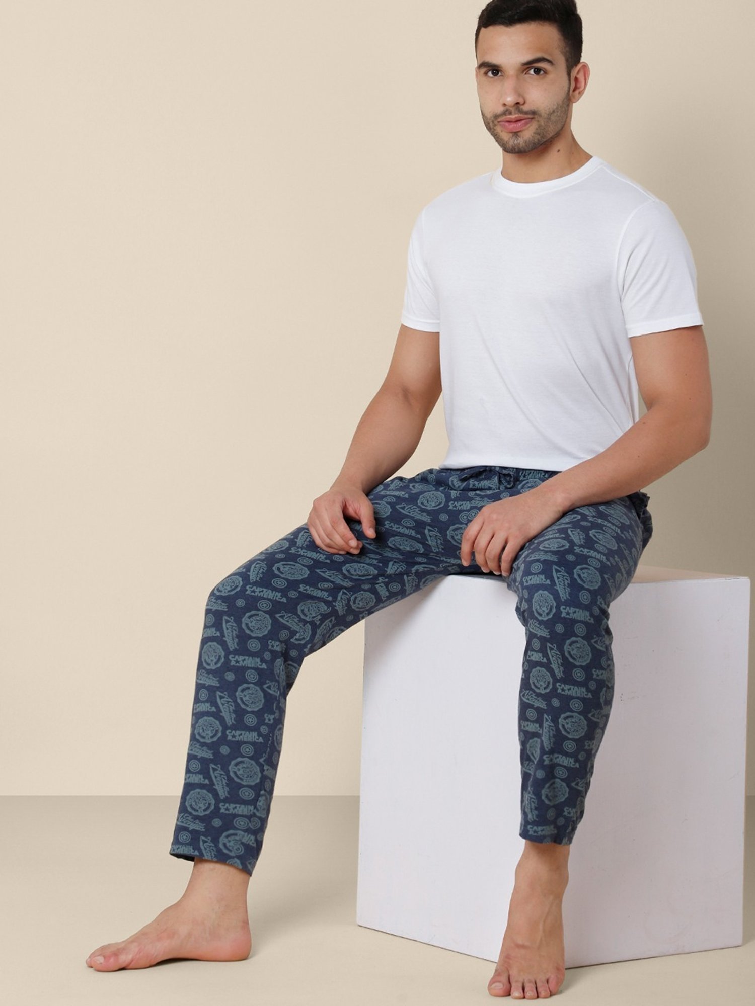 Free Authority Navy Cotton Regular Fit Captain America Printed Nightwear Pyjamas