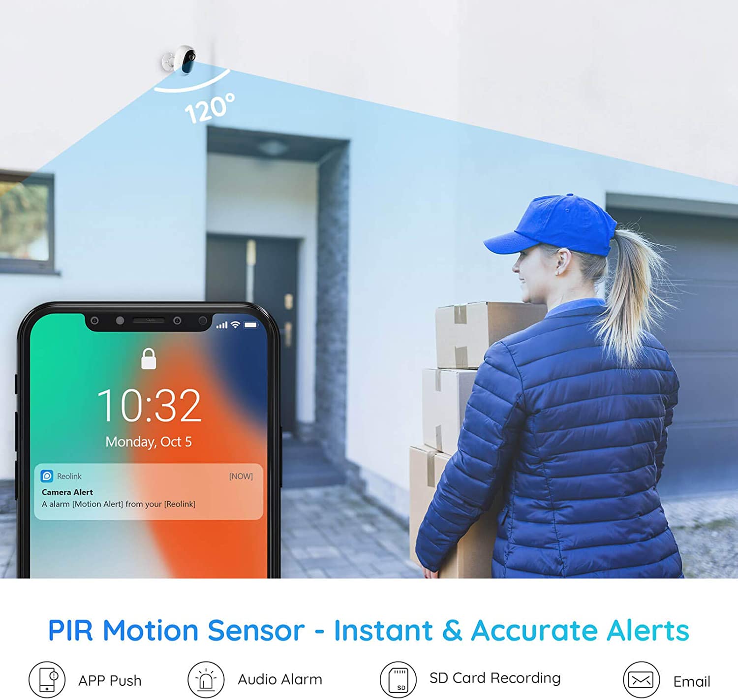 Reolink 1080p HD Outdoor Wireless Rechargeable Battery Security IP Camera Night Vision PIR Motion Detection 2-Way Audio, Support Google Assistant, Cloud Storage, Argus 2E