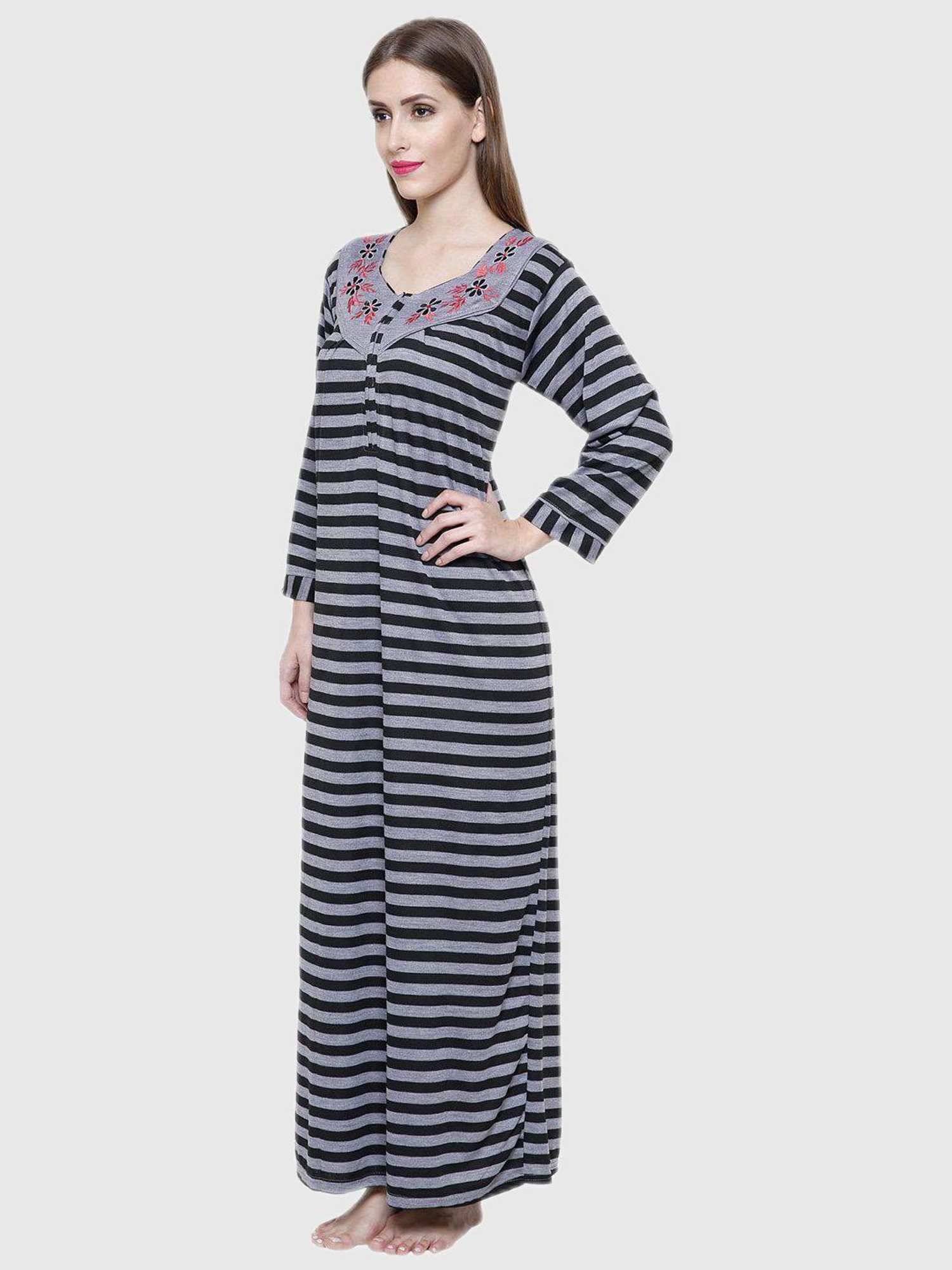 Secret Wish Grey Stripes Night Dress