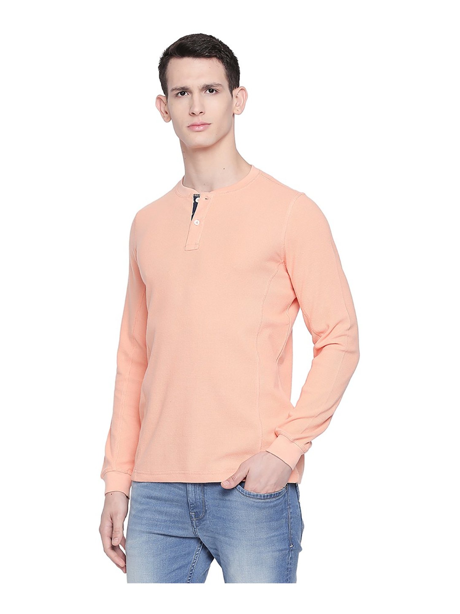 Basics Peach Henley T-Shirt