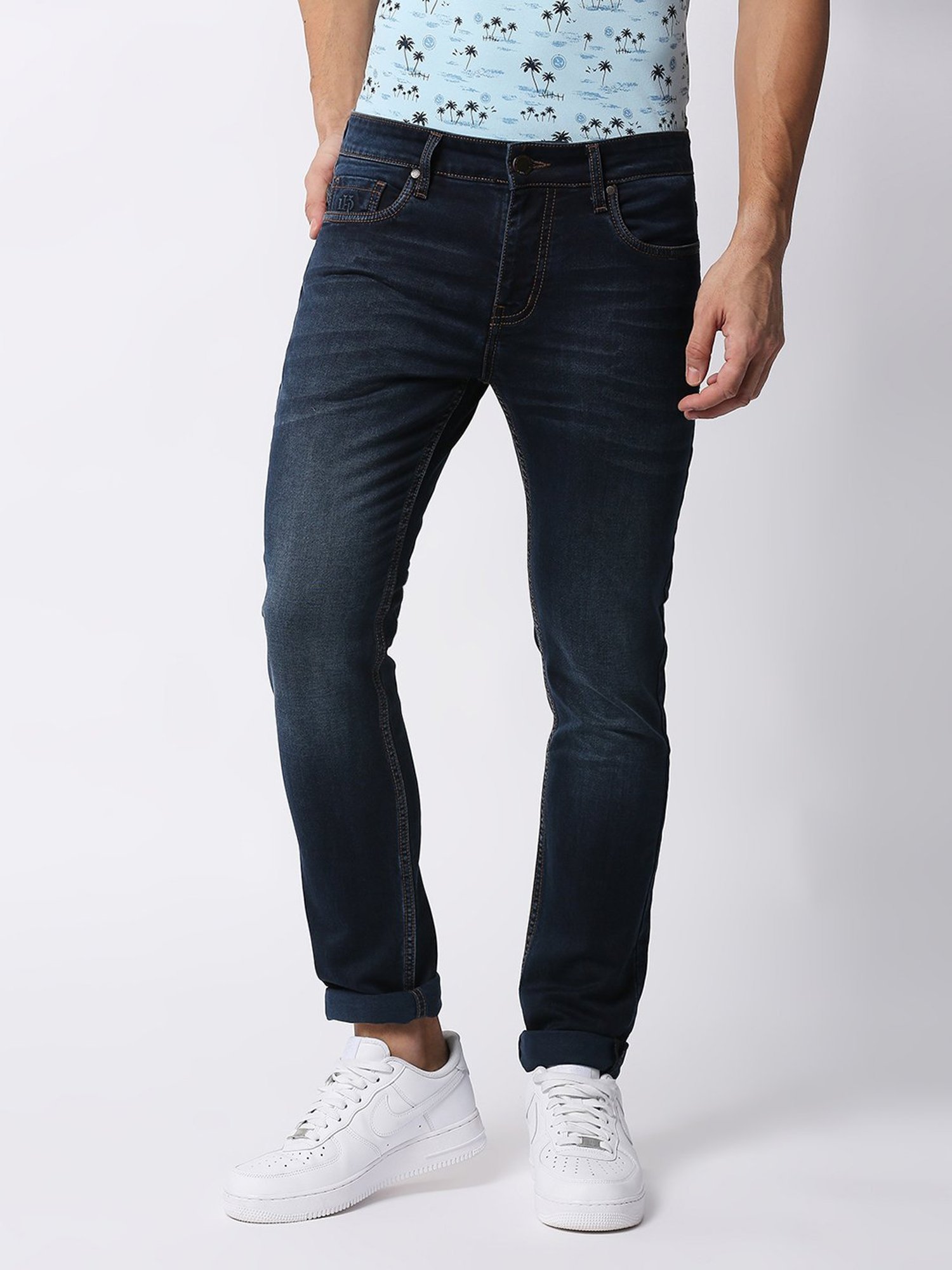 Dragon Hill Dark Blue Slim Fit Lightly Washed Jeans
