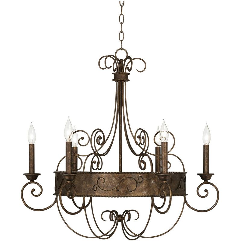 Franklin Iron Works Rust Bronze Candelabra Chandelier 30" Wide Rustic Metal 6-Light Fixture for Dining Room House Foyer Kitchen