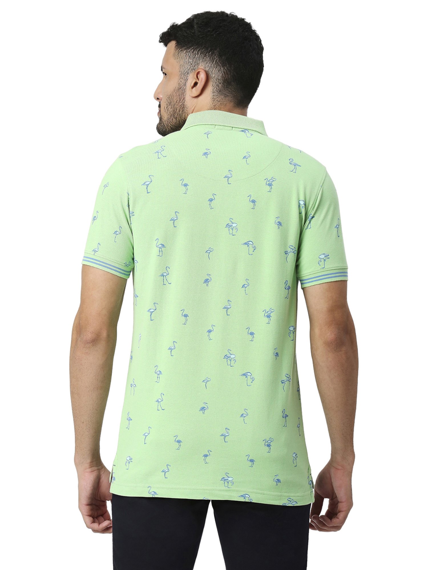 Basics Green Slim Fit Printed Polo T-Shirt
