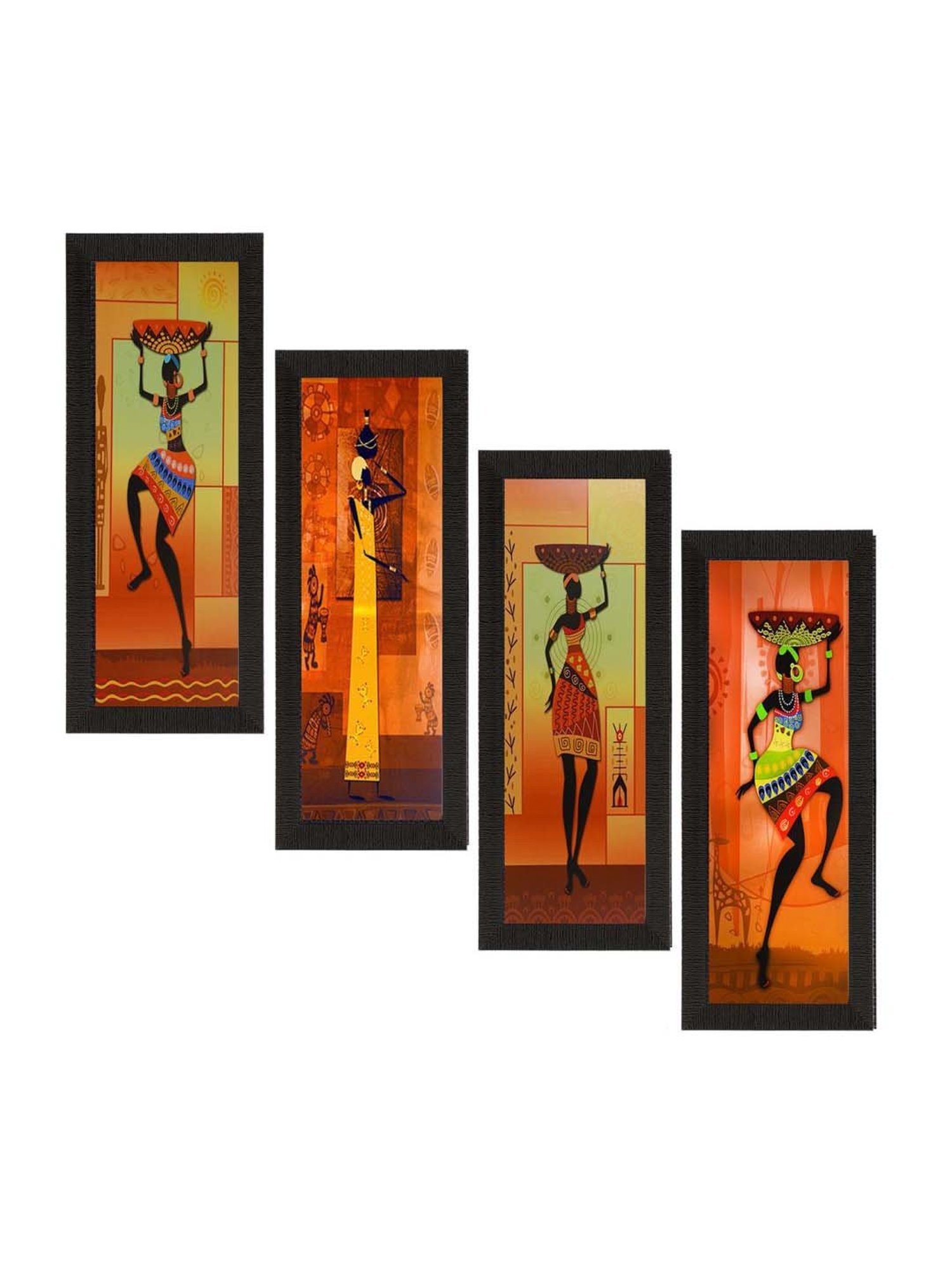eCraftIndia Set of 4 Tribal Women Satin Matt Texture UV Art Painting