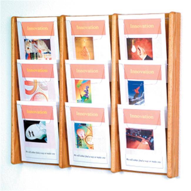 Wooden Mallet Stance 9 Pocket Magazine Holders Wall Display Rack 3Wx3H Light Oak