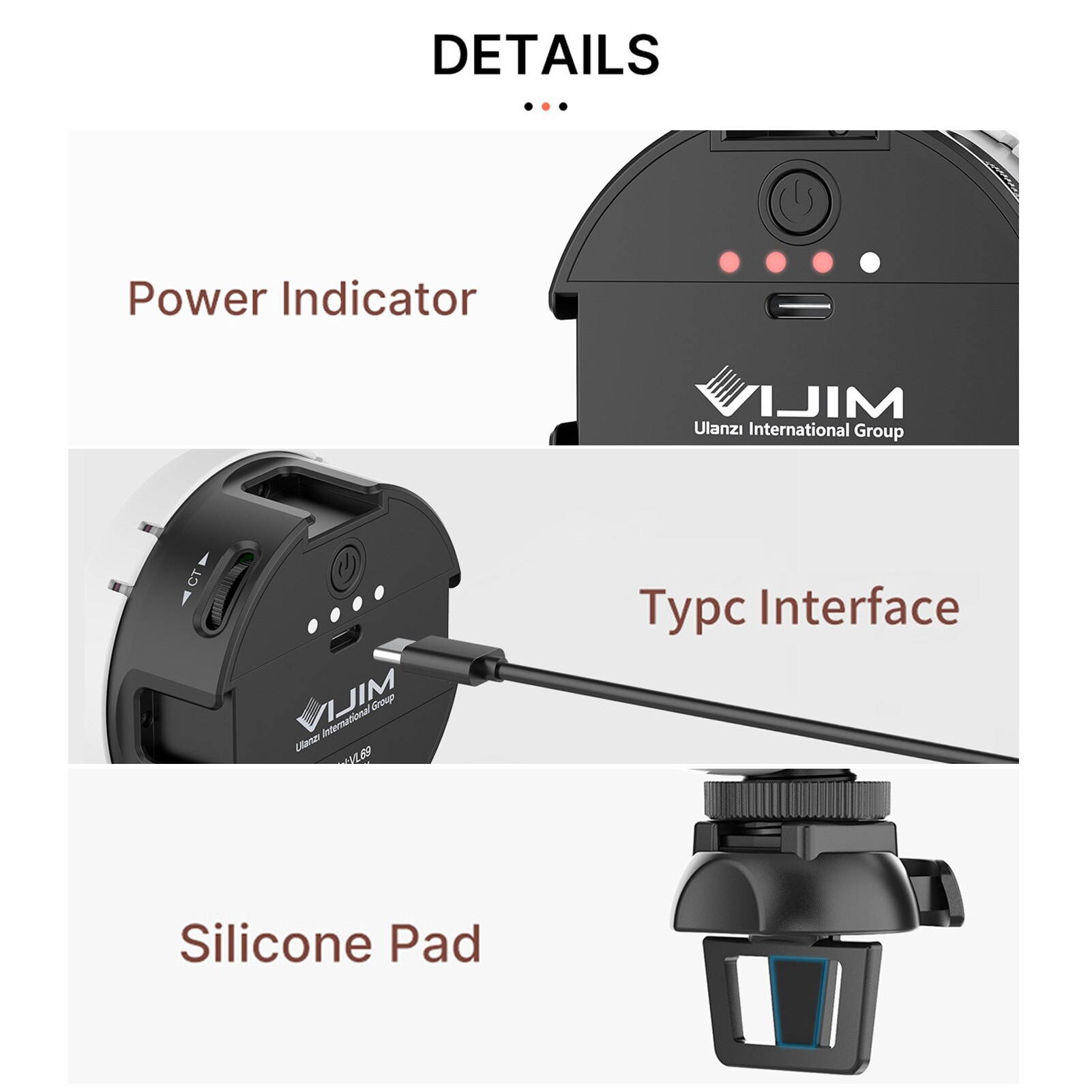 Video Light Fill  Light with Clip 6W Bi-color 2500K-6500K 4-level Brightness Dimmable SOS Mode with Built-in 2000mAh Battery