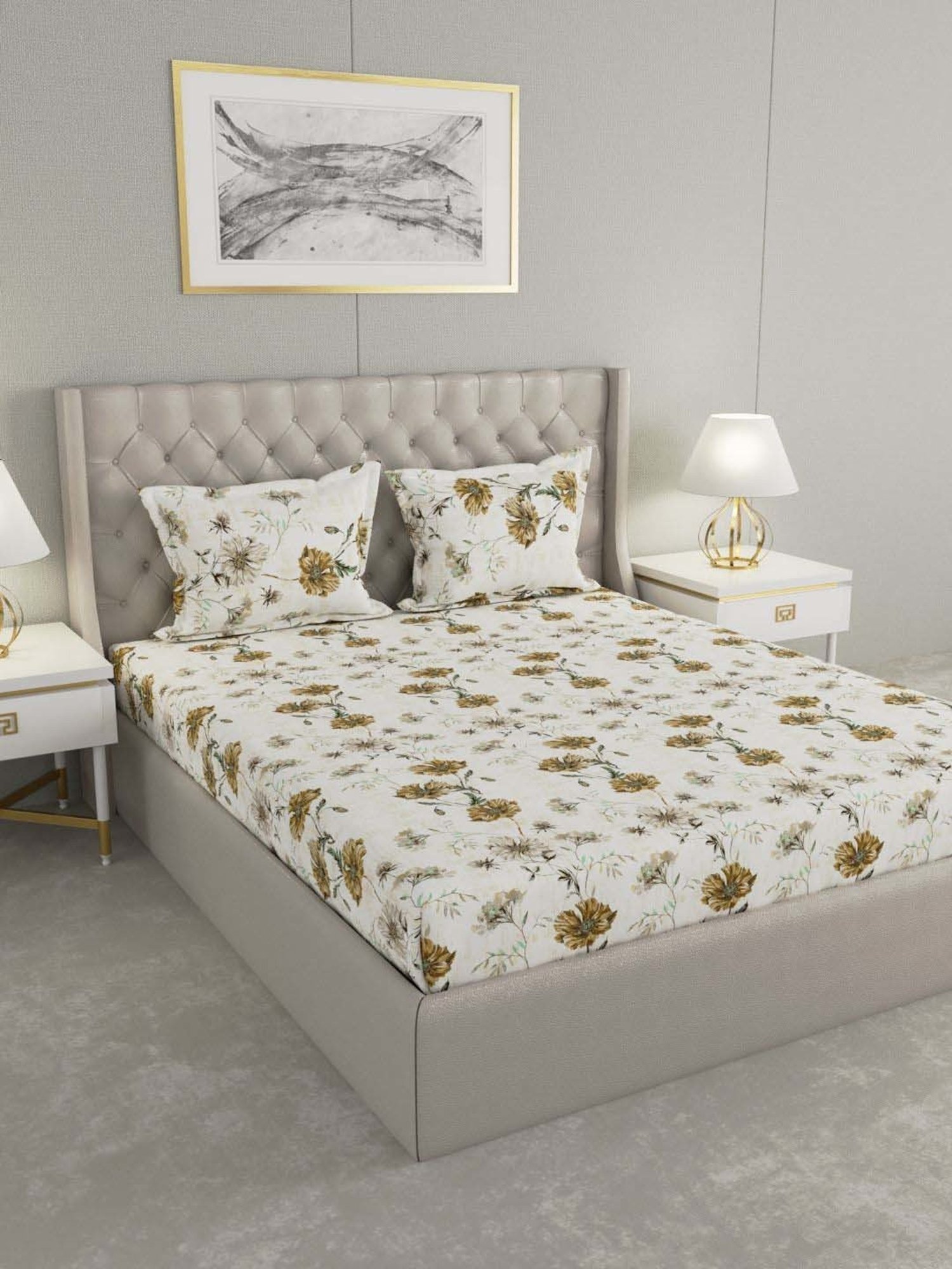 Raymond Home Vision White 144 TC Cotton King Bedsheet with 2 Pillow Covers