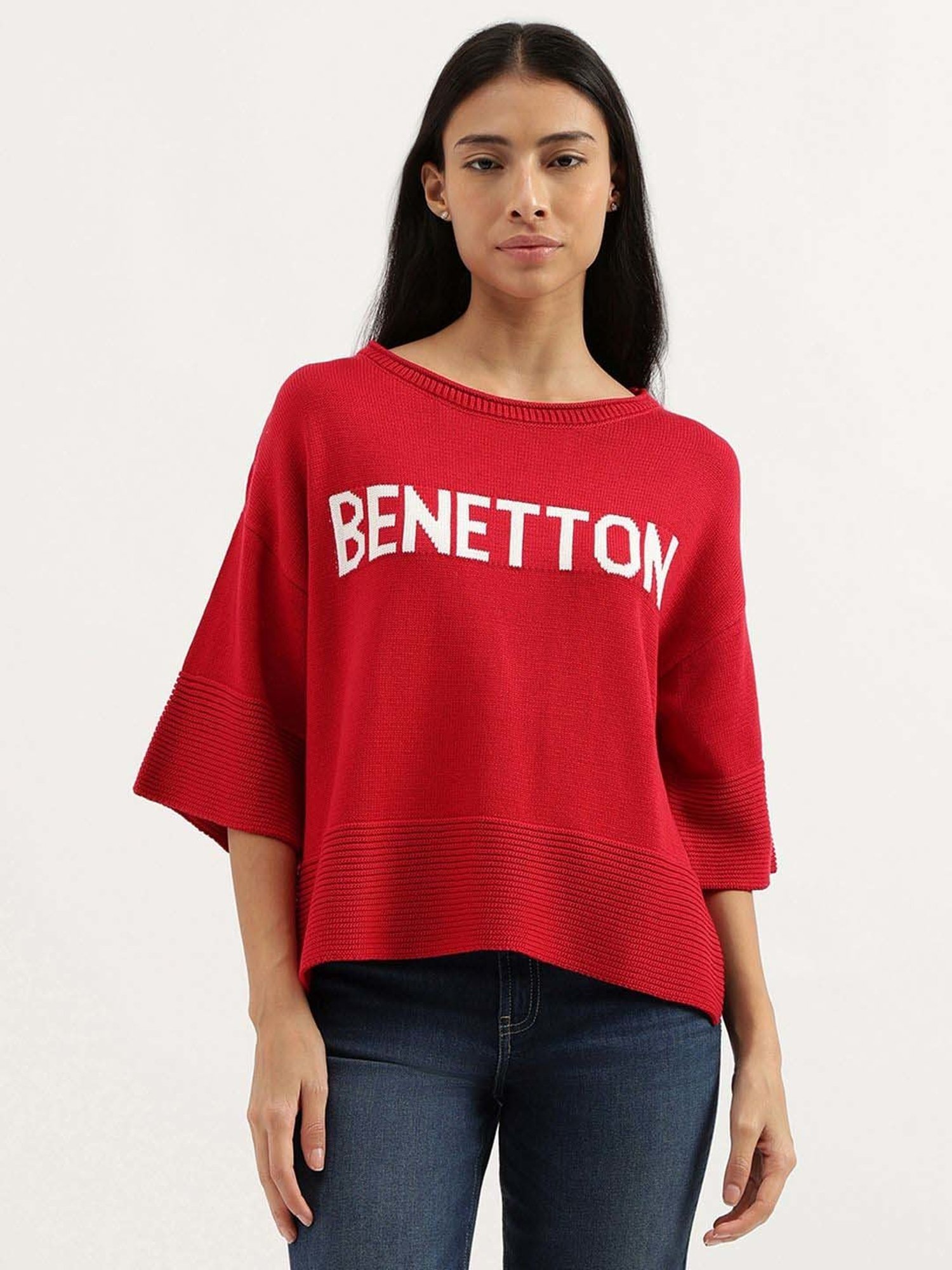 United Colors of Benetton Red Cotton Logo Work Top