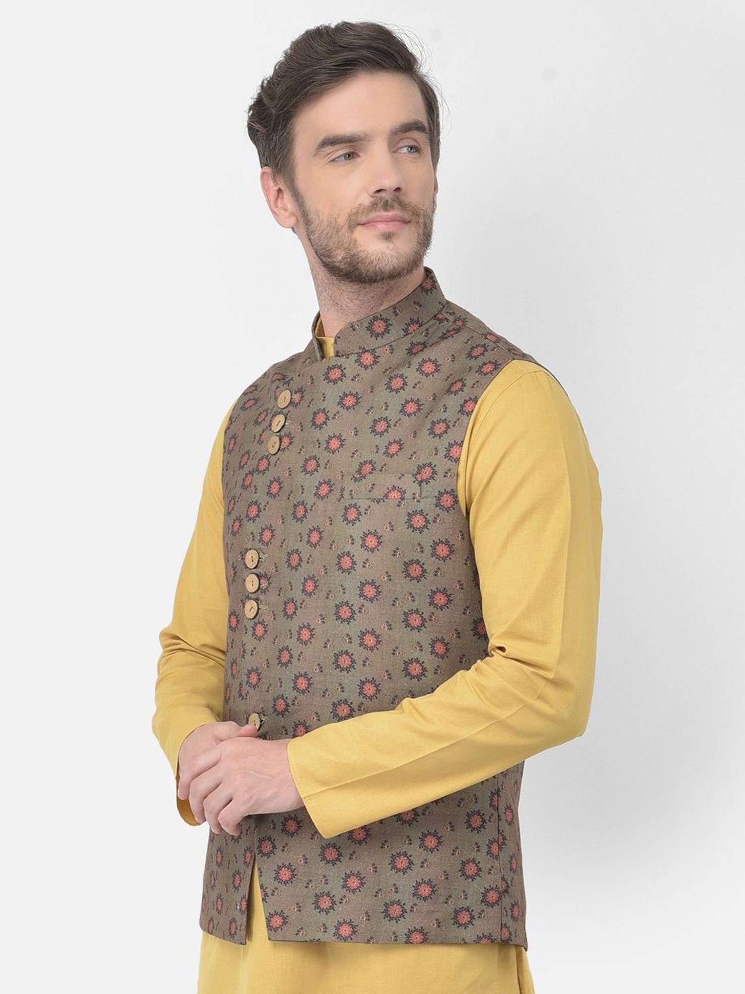 Fabindia Multicolor Regular Fit Printed Cotton Nehru Jacket