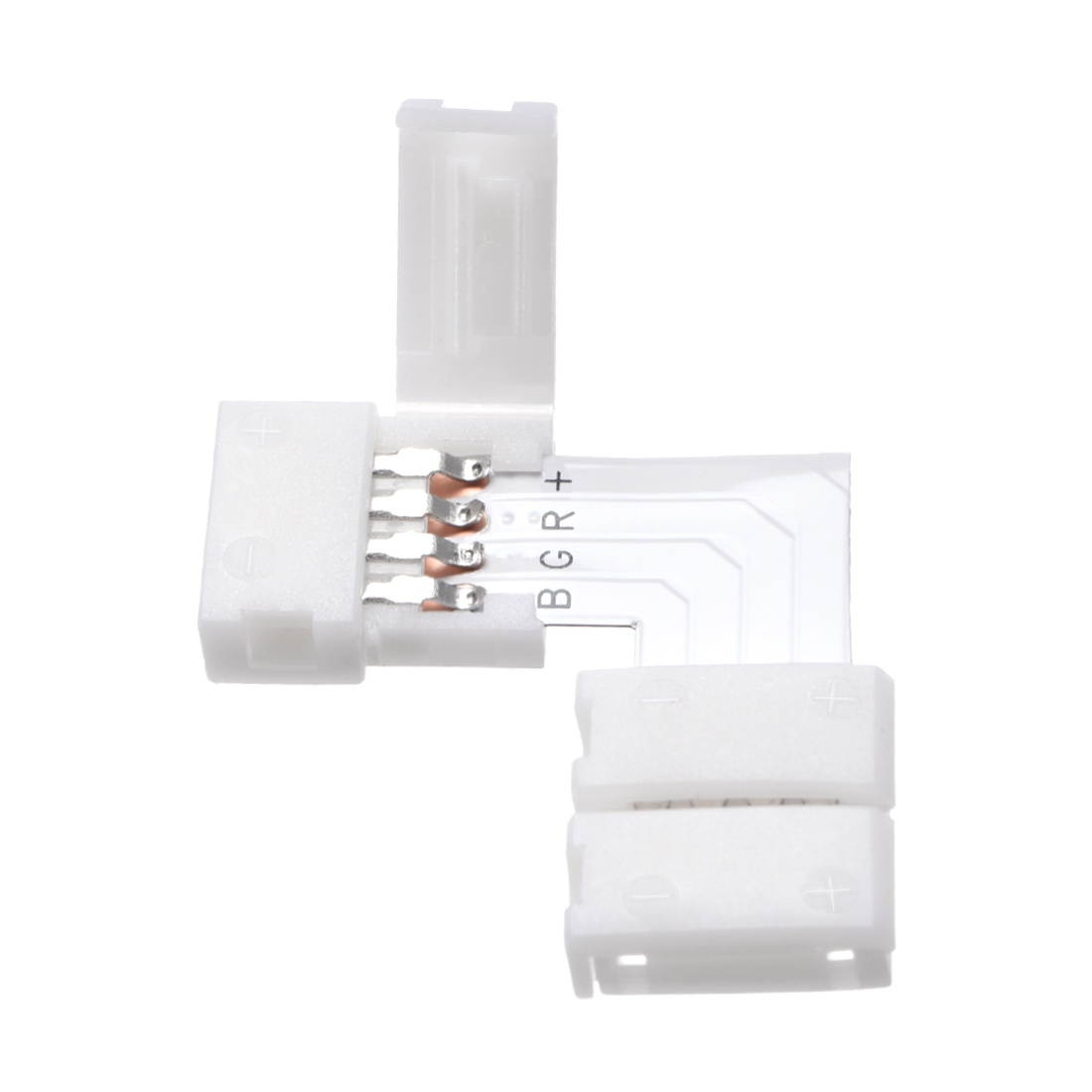 10mm 4P L-shape LED Strip Connector Right Angle Corner Connectors Clip for 5050 RGB 4 Conductor LED Strip Lights Strip to Strip 10Pcs