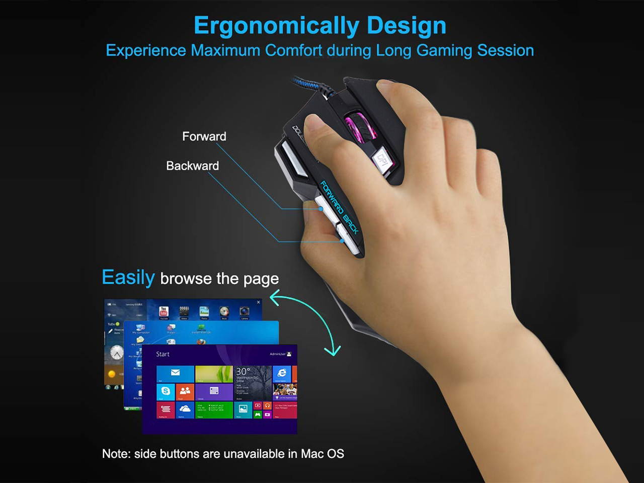 MS-7 Gaming Mouse USB Wired Computer Mouse RGB 7 Color Backlit 7200 DPI Gaming Mice, Silent Stable Mice for PC, Office, Learning, Gamer