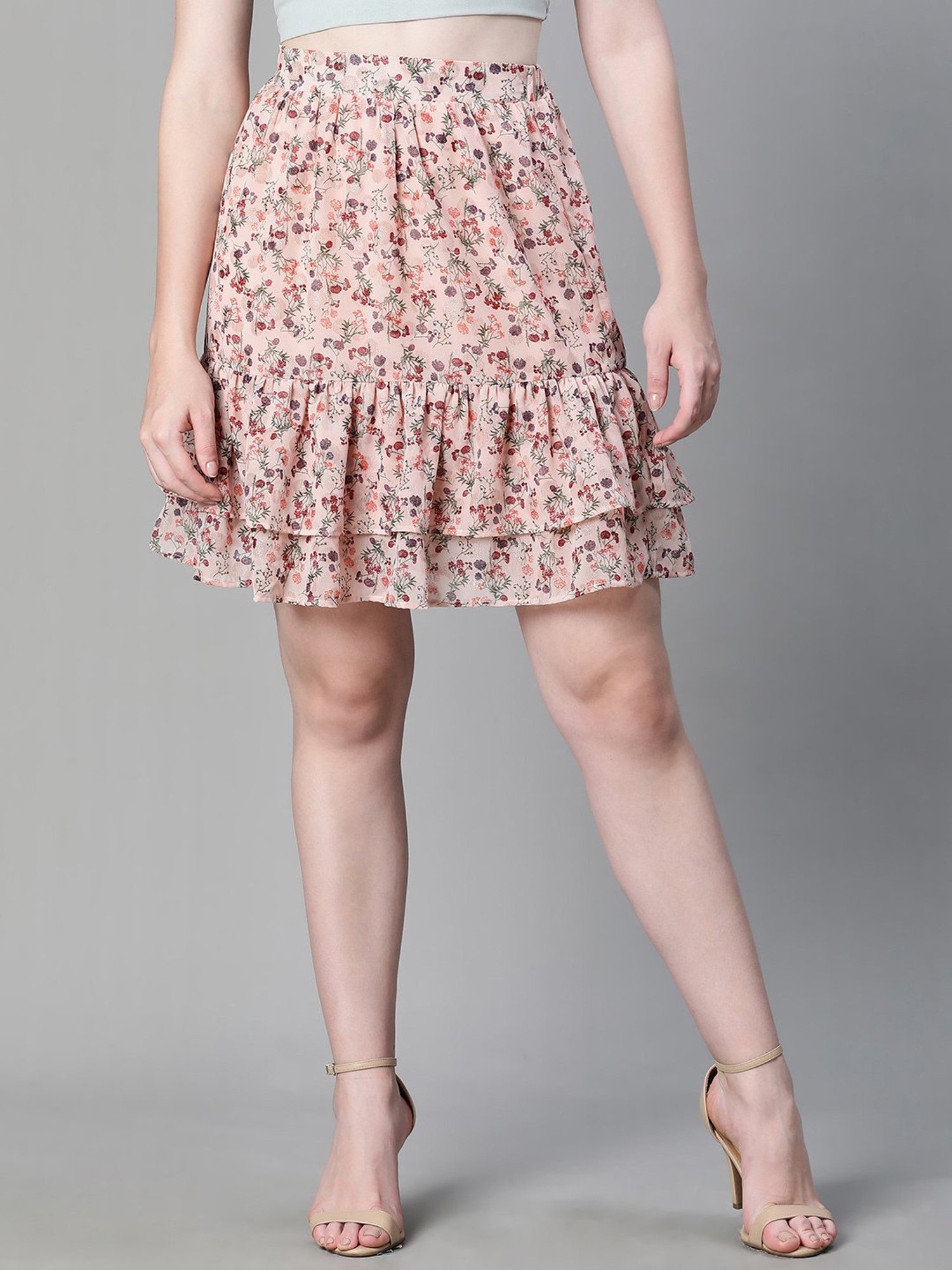 Oxolloxo Peach Floral Print Skirt