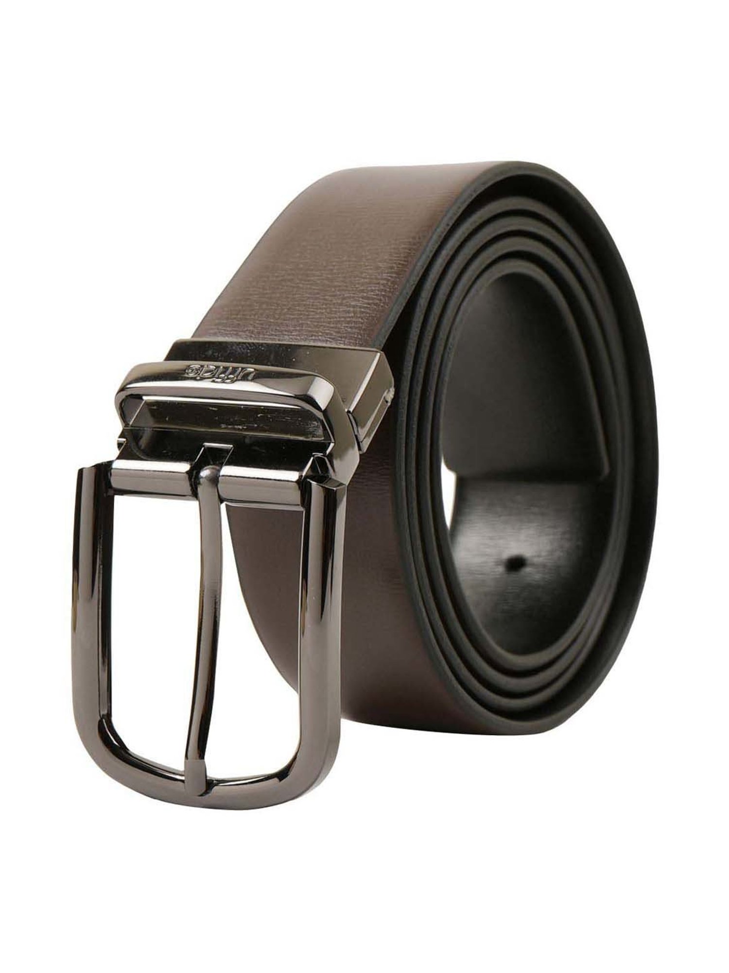 BULCHEE Brown & Black Leather Prong Reversible Belt for Men