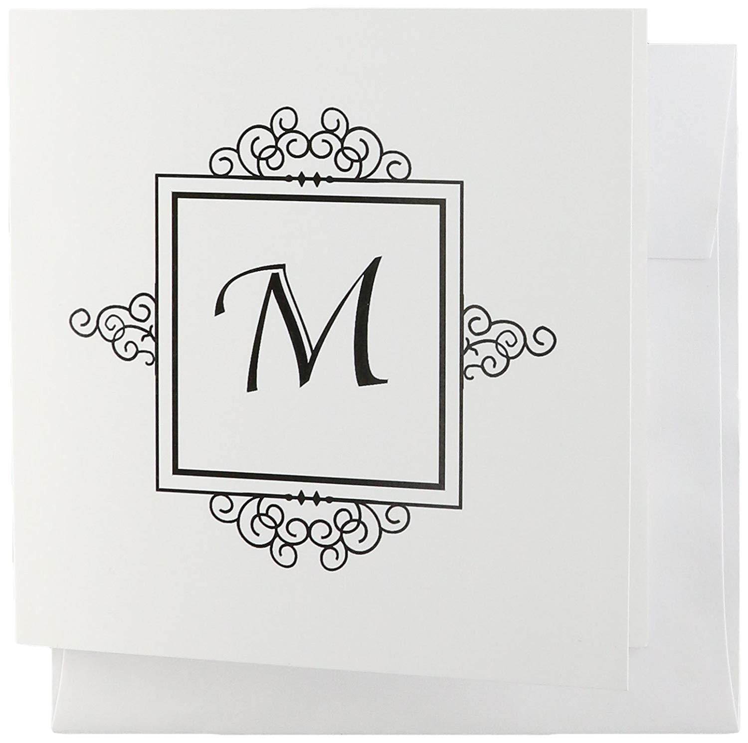 3dRose Initial Letter M Personal Monogrammed Fancy Black and White Typography Elegant Stylish Personalized Greeting Cards, Set of 12 (gc_154336_2)