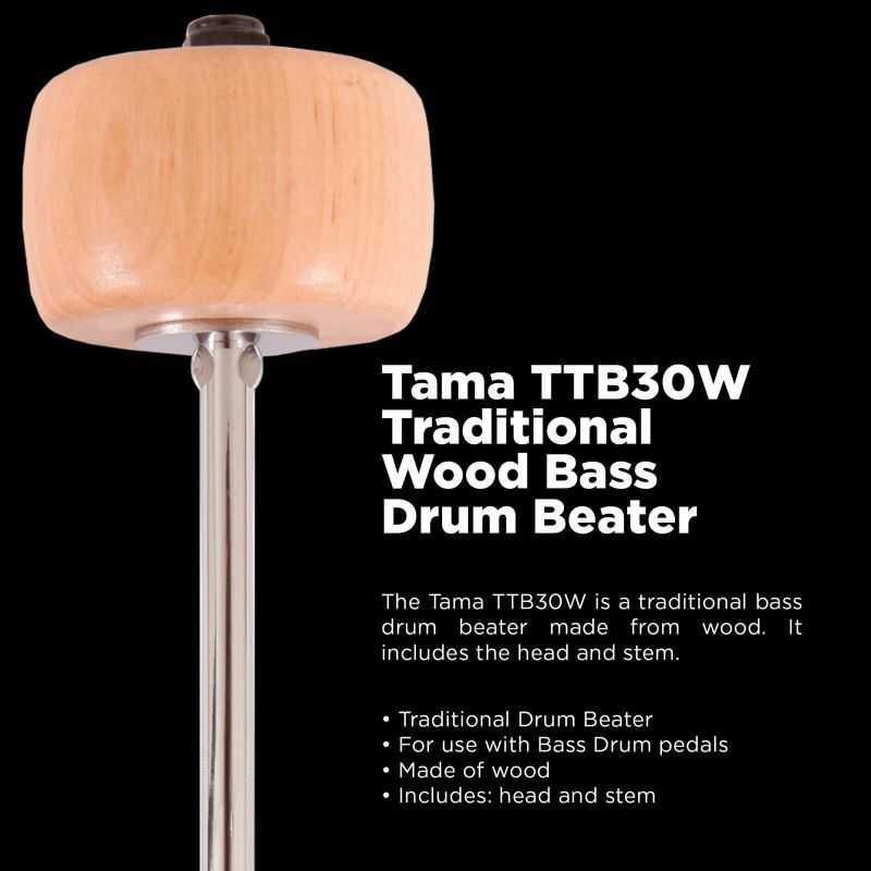Tama Traditional Wood Bass Drum Beater, TTB30W