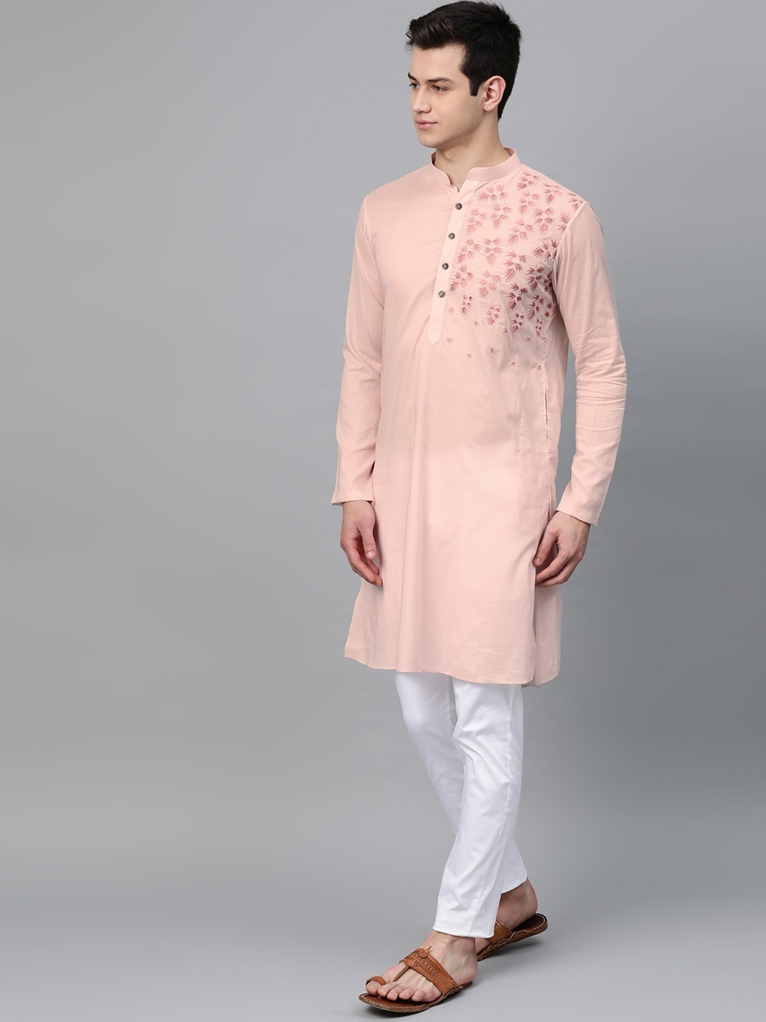 See Designs Pink & White Cotton Regular Fit Embroidered Kurta Bottom Set